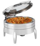 Rosseto De Luxe Round Stainless Steel Chafing Dish with Glass Lid Frame Burner Holder and Induction Option, 6.34 Quart