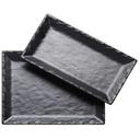 Cal-Mil Melamine Black Rectangle Faux Slate Platter with Raised Rim, 13 x 7 x 1 inch
