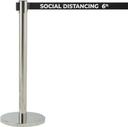 Aarco Form-A-Line (TM) Chrome Finish Crowd Control System with Double Sided Printed Social Distancing 6 ft Black Belt