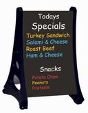Aarco Roll A-Frame (TM) Double Sided Black Write-On / Wash-Off Sidewalk Sign, 42 x 26 1/2 x 24 inch