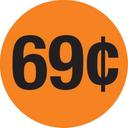 Adhesive Label Circle Red Glo Black Print .69 Cents Label, 1.5 inch -- 1000 per roll