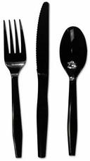 Bunzl Prime Source Polypropylene Black Extra Heavy Fork Knife Teaspoon Cutlery Kit -- 500 per case