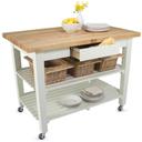 John Boos Cream Finish Basil Green Base Maple Classic Country Work Table with Casters and Two Shelves, 36 x 24 x 1.75 inch.