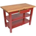 John Boos Natural Base Cream Finish Red Oak Finger Jointed Top C Table with Drawer and Two Shelves, 60 x 36 x 1.5 inch.