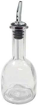 Tablecraft Clear Glass Round Oil Bottle with Stainless Steel Pourer, 10 Ounce -- 12 per case.