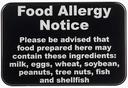 Tablecraft Plastic White on Black Food Allergy Warning Notice Sign, 6 x 9 inch