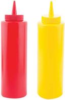 Tablecraft Red and Yellow 2-Piece 12 Ounce Squeeze Bottle Set -- 24 per case.