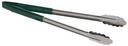 Tablecraft Stainless Steel Vinyl-Coated V-Hinge Tong with Green Handle, 12 inch