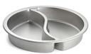 Tablecraft Contemporary Collection Replacement Stainless Steel Round Divided Food Pan for Round Chafers, 15 inch Dia.