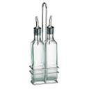 Tablecraft Prima Collection 8.5 Ounce Green Tinted Glass Oil and Vinegar Bottle with Chrome Plated Rack, 4.375 x 2.375 x 12.5 inch -- 6 per case