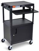 Luxor Black Adjustable Steel Cabinet AV Cart with Pullout Tray, 24 x 18 x 24 inch to 42 inch in 2 inch increments