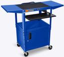 Luxor Blue Adjustable Height Steel Cabinet AV Cart with Pullout Keyboard Tray and Drop Leaf, 24 x 18 x 24 inch Height to 42 inch Height