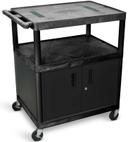 Luxor Black Cabinet AV Cart with Three Shelves, 32 x 24 x 40.25 inch