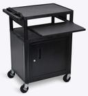 Luxor Black 3 Shelves Cabinet AV Cart with Front Pullout Shelf, 24 x 18 x 34 inch Height