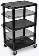 Luxor Black Multi-Height AV Cart with 3 Shelves and Black Legs, 24 x 18 x 16 to 42 inch Height