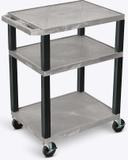 Luxor Gray AV Cart with Three Shelves and Black Legs, 24 x 18 x 34 inch Height