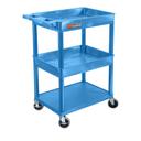 Luxor Blue Top/Middle Tub and Flat Bottom Shelf Cart, 24 x 18 x 36.5 inch Height