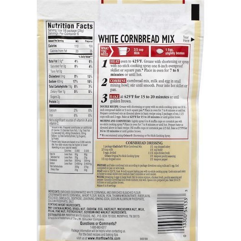 Martha White Gladiola White Cornbread Mix, 6 Ounce -- 12 Per Case