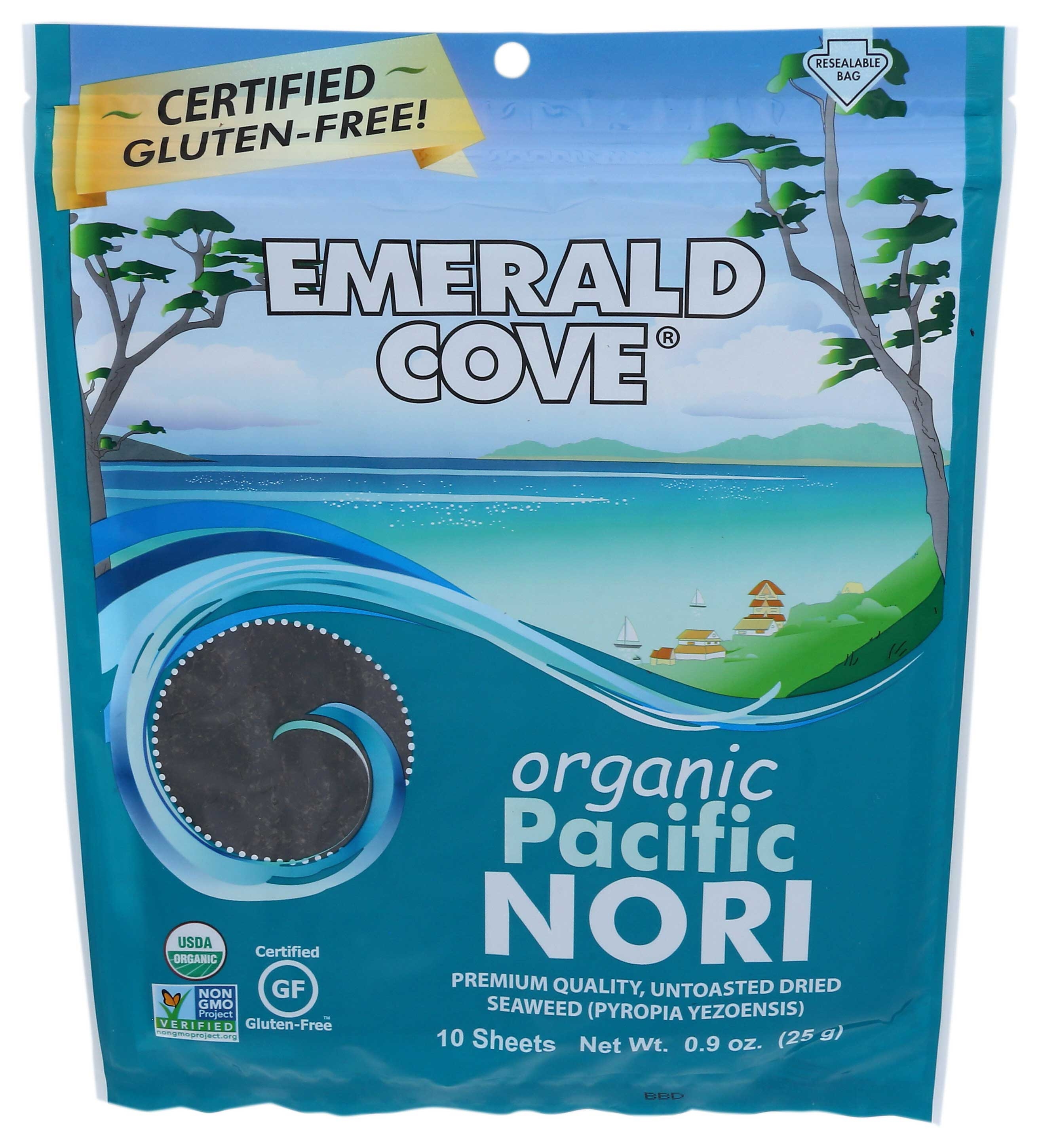 Emerald Cove Silver Grade Organic Kosher Pacific Untoasted Nori, 0.9 Ounce -- 6 per case.