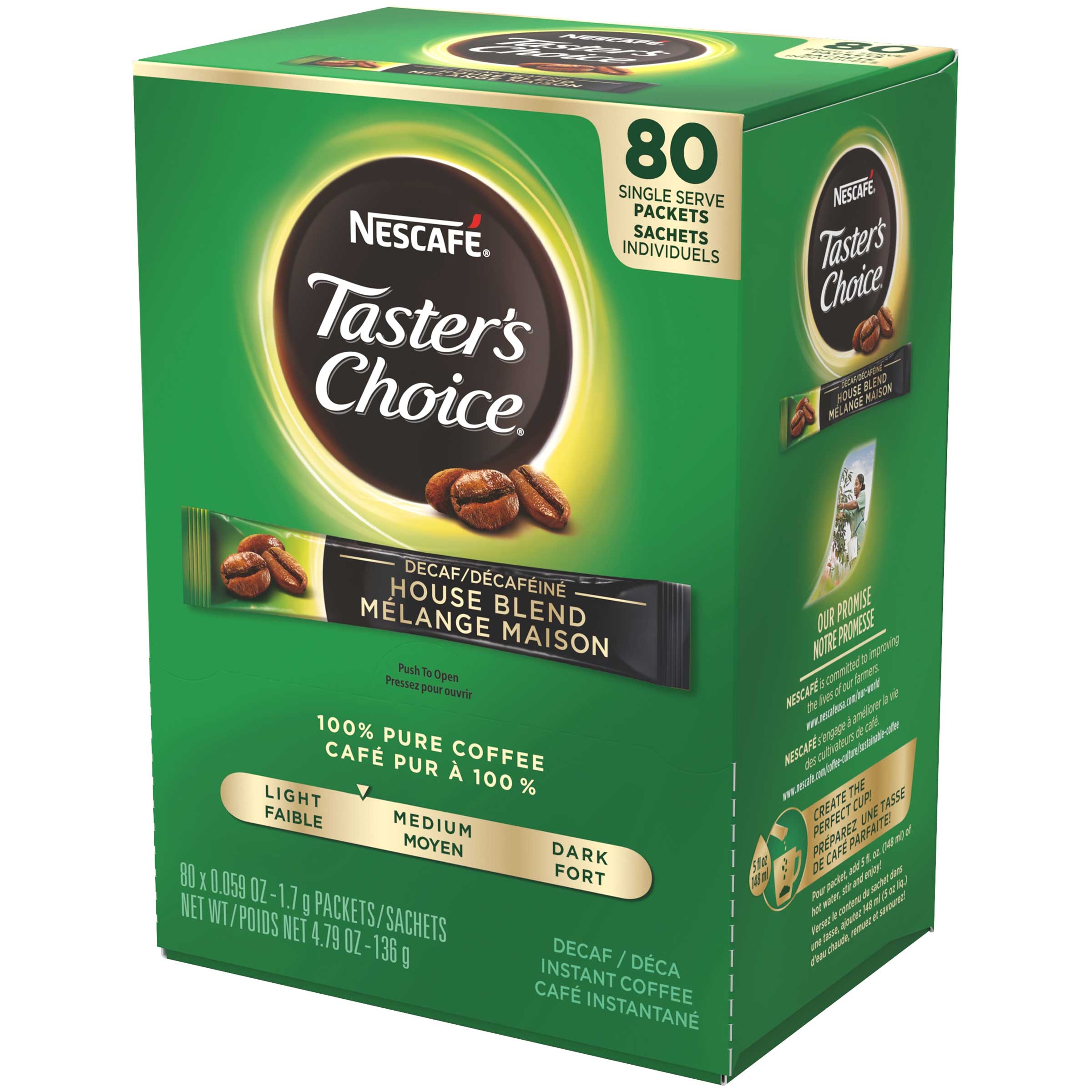 Tasters Choice Decaffeinated Instant Coffee - 80 single serve sticks per box, 6 boxes per case