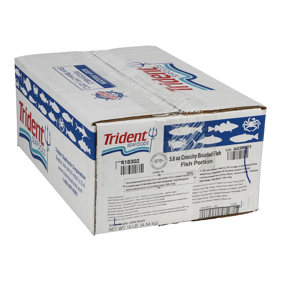 Trident Seafoods Whole Grain Breaded Alaskan Pollock, 3.6 Ounce, 10 Pound