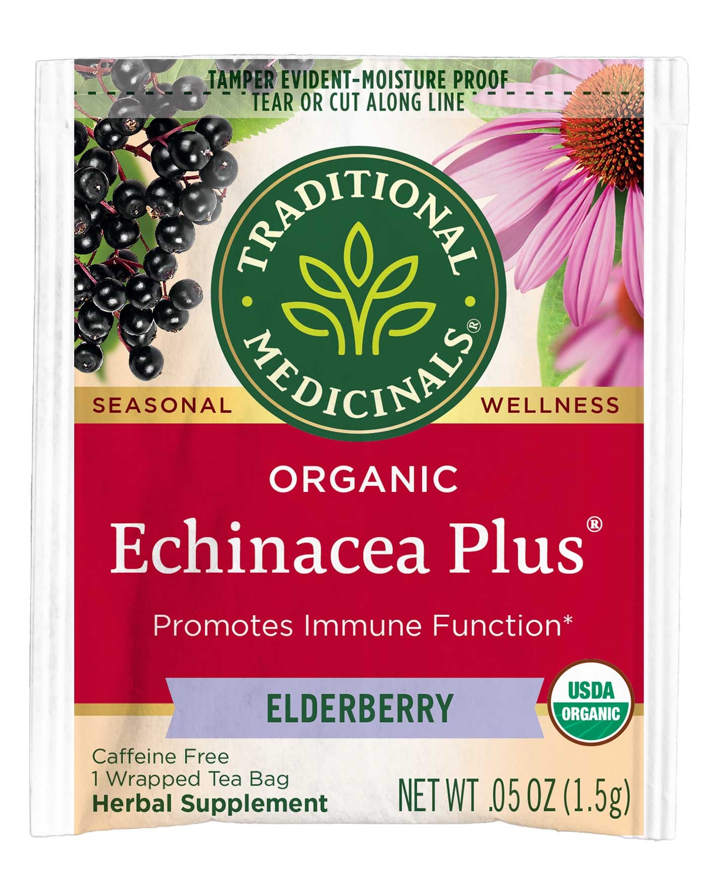 Traditional Medicinals Organic Echinacea Elder Tea - 16 bags per pack -- 6 packs per case.