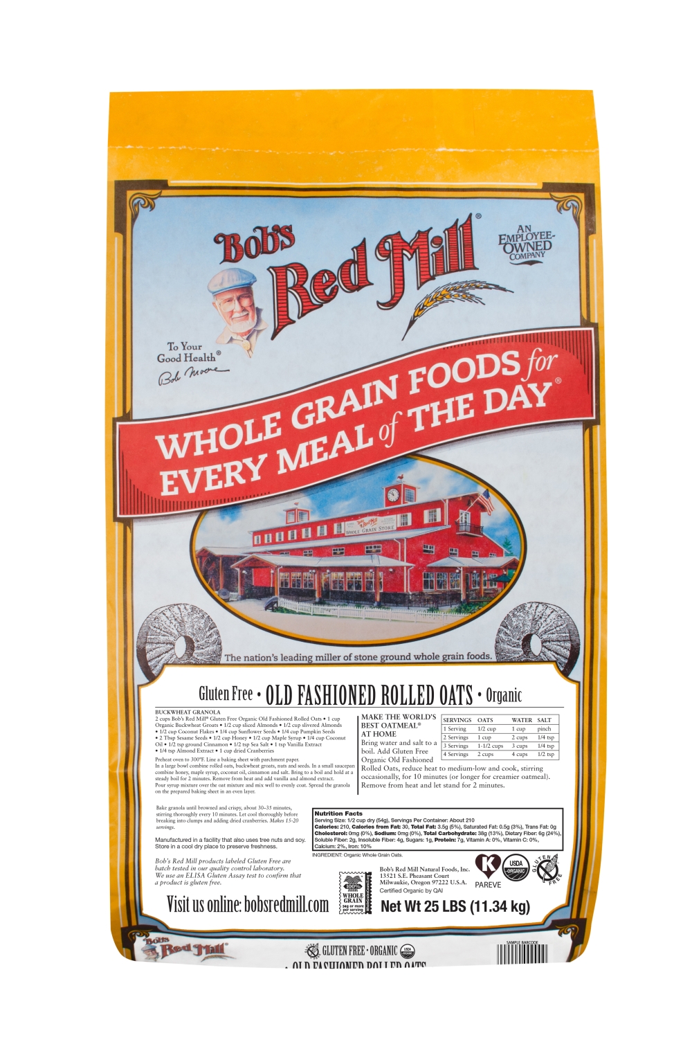 Bob's Red Mill Gluten Free Organic Old Fashioned Rolled Oats, 25 Pound