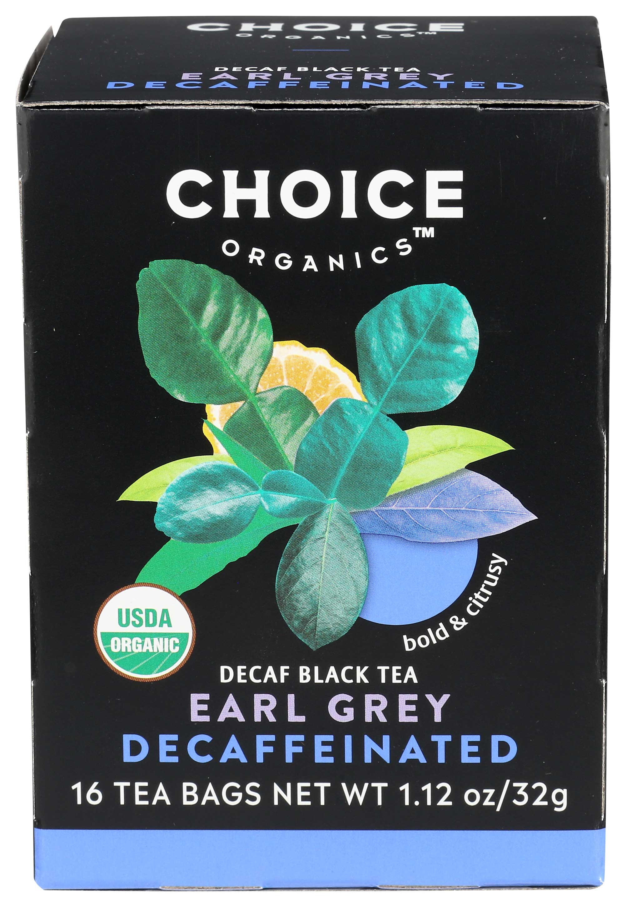 Choice Organic Teas Decaffeinated Earl Grey Black Tea - 16 bags per pack -- 6 packs per case.