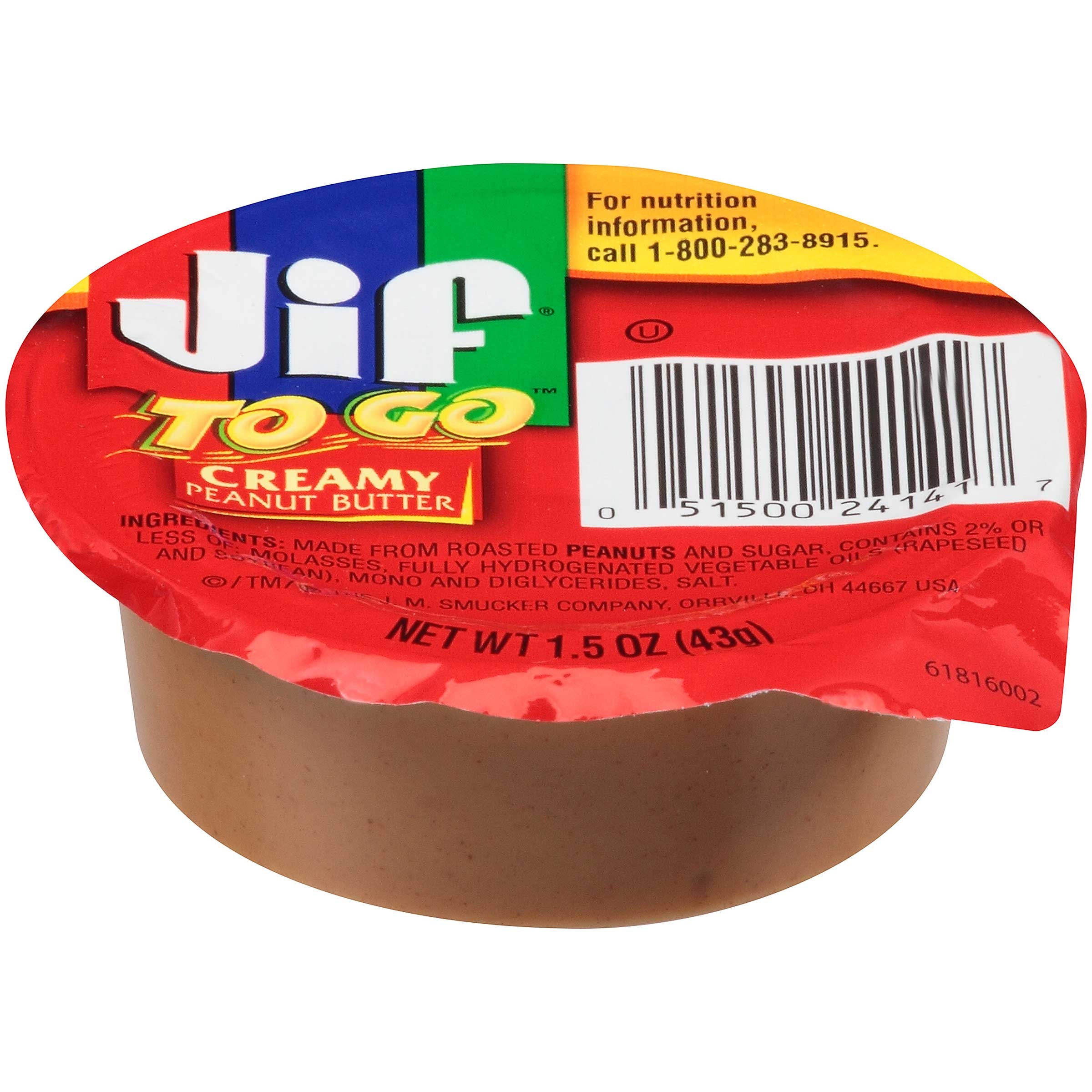 Jif To Go Creamy Peanut Butter, 1.5 Ounce -- 36 per case.