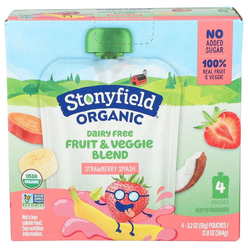 Stonyfield Farm 3.2 Ounce Organic Strawberry Smash Fruit And Veggie Blend Smoothie, 4 Count -- 6 Per Case