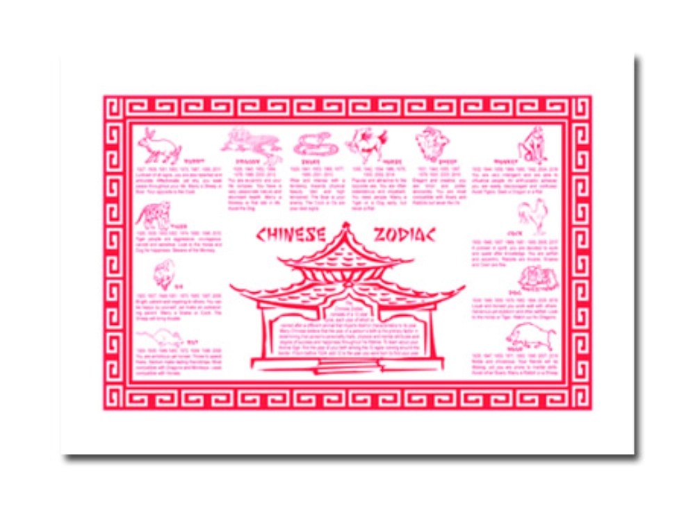 Lapaco Zodiac Red Stock Printed Placemat, 15 x 10 inch -- 1000 per case.