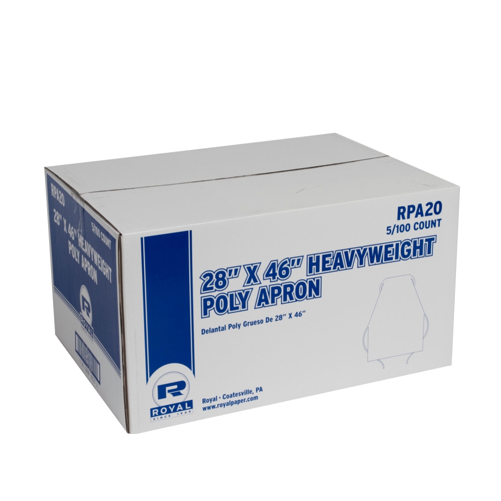 Royal 1 Mil Polyethylene Apron, 28 x 46 inch -- 500 per case.