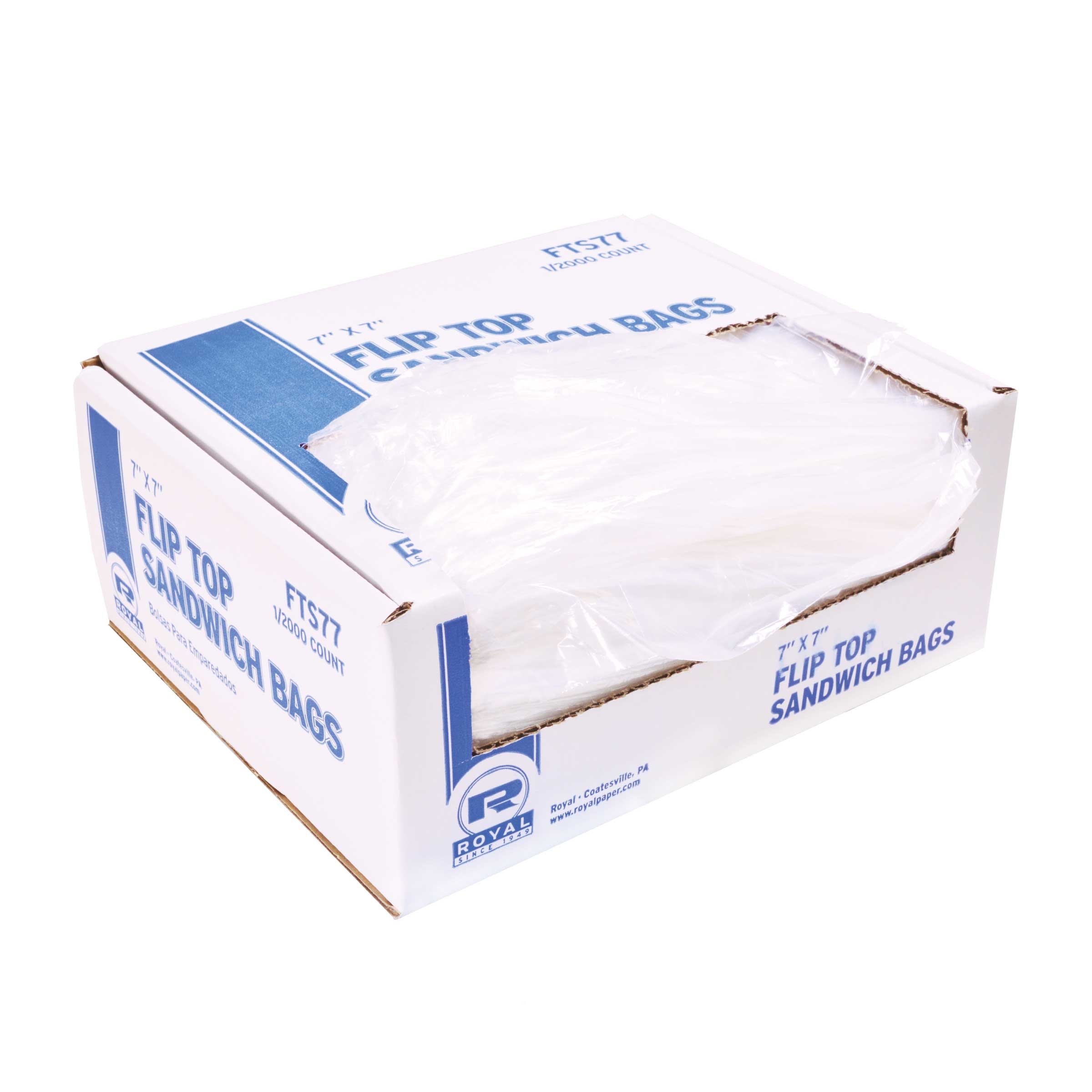 Royal Low Density Flip Top Sandwich Bag, 7 x 7 inch -- 2000 per case.