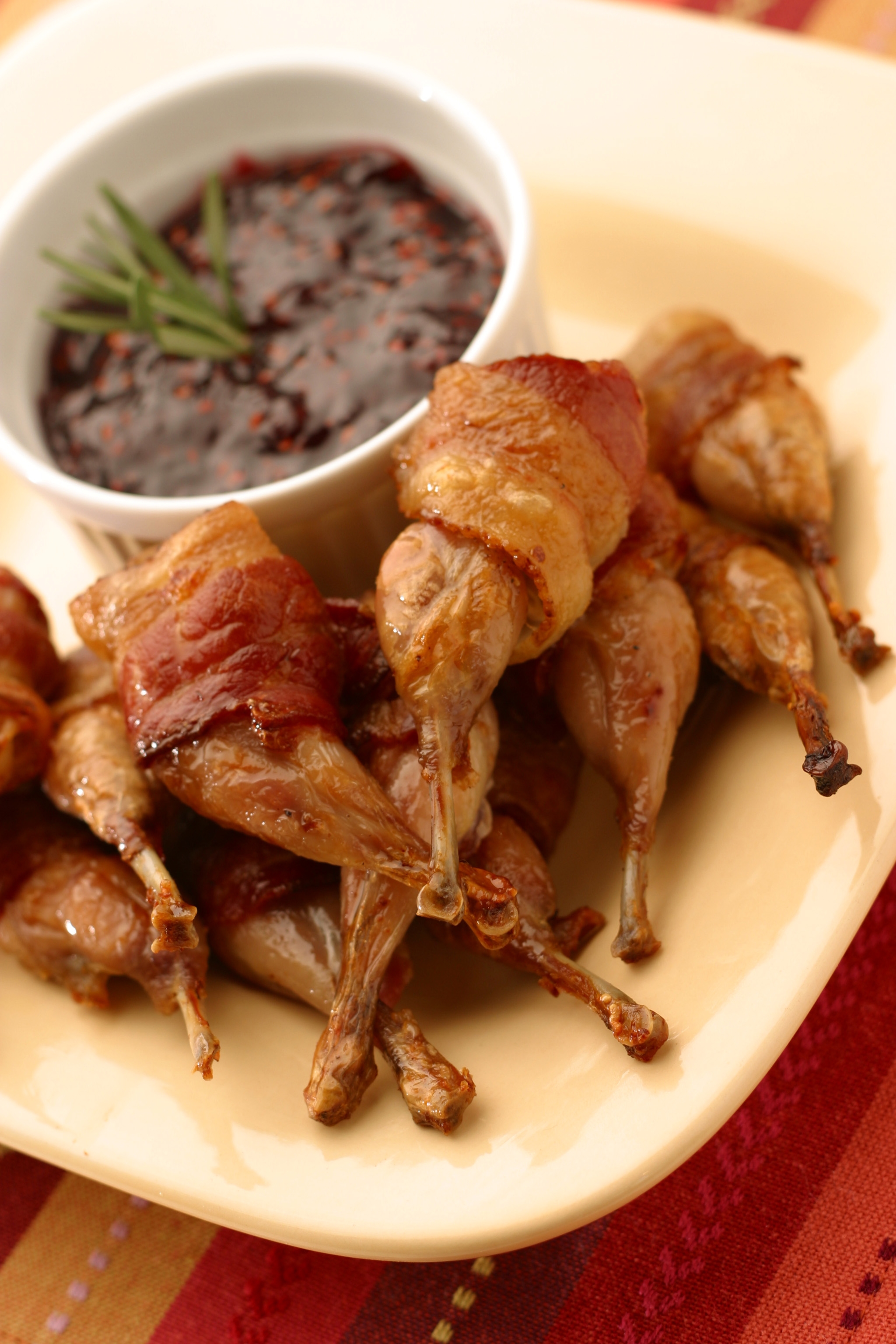 Manchester Farms Bacon Wrapped Partially Marinated Boned Quail Leg, 2.5 Pound -- 2 Per Case