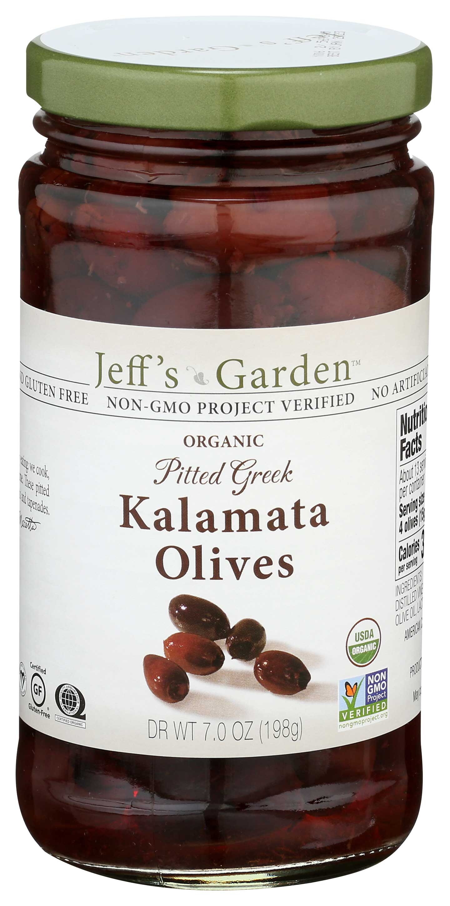 Jeff's Garden Organic Pitted Greek Kalamata Olives, 7 Ounce -- 6 Per Case