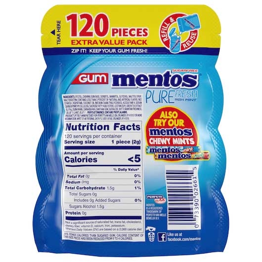 Mentos Pure Fresh Mint Gum, 120 Count -- 6 Per Case