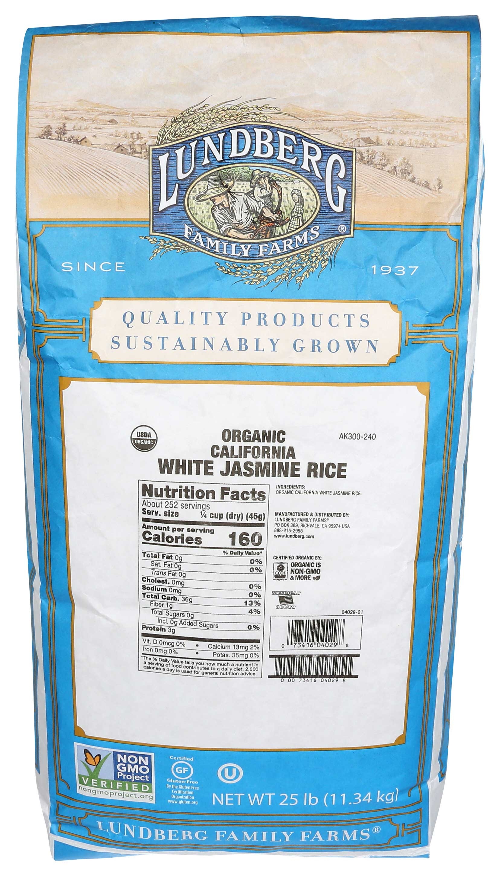 Lundberg Farms Organic White California Jasmine Rice, 25 Pound