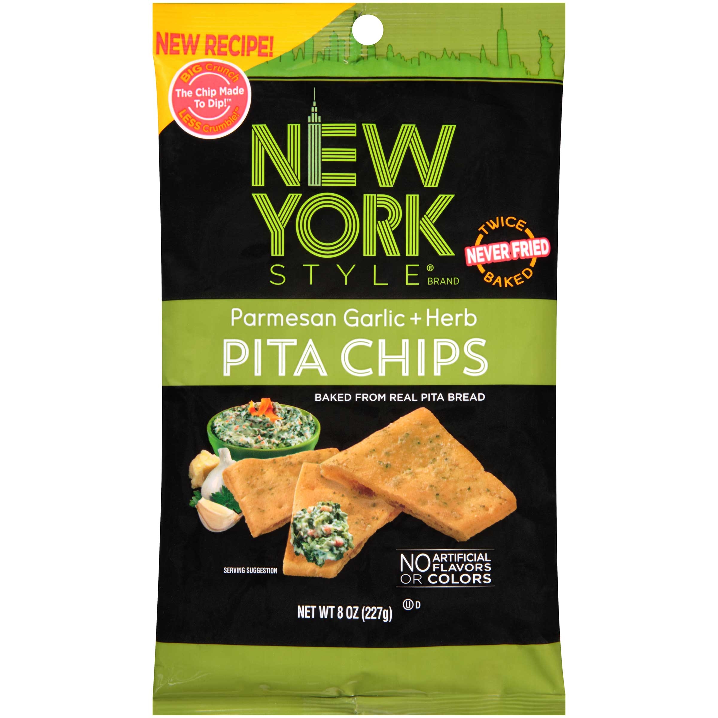 New York Style Garlic Parmesan Pita Chips, 8 Ounce -- 12 per case.