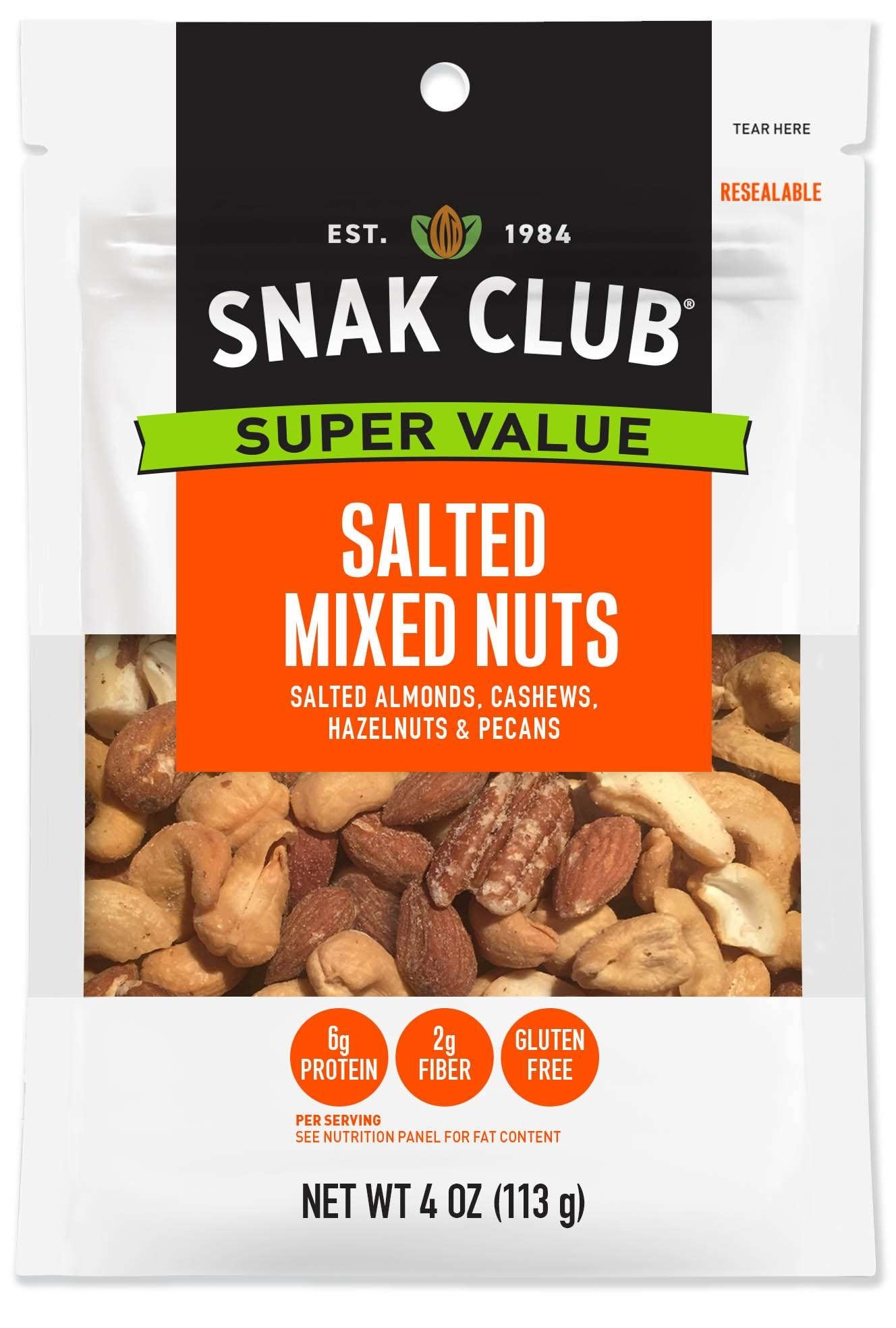 Century Snacks Snak Club Salted Mixed Nuts, 4 Ounce Bag -- 6 per case