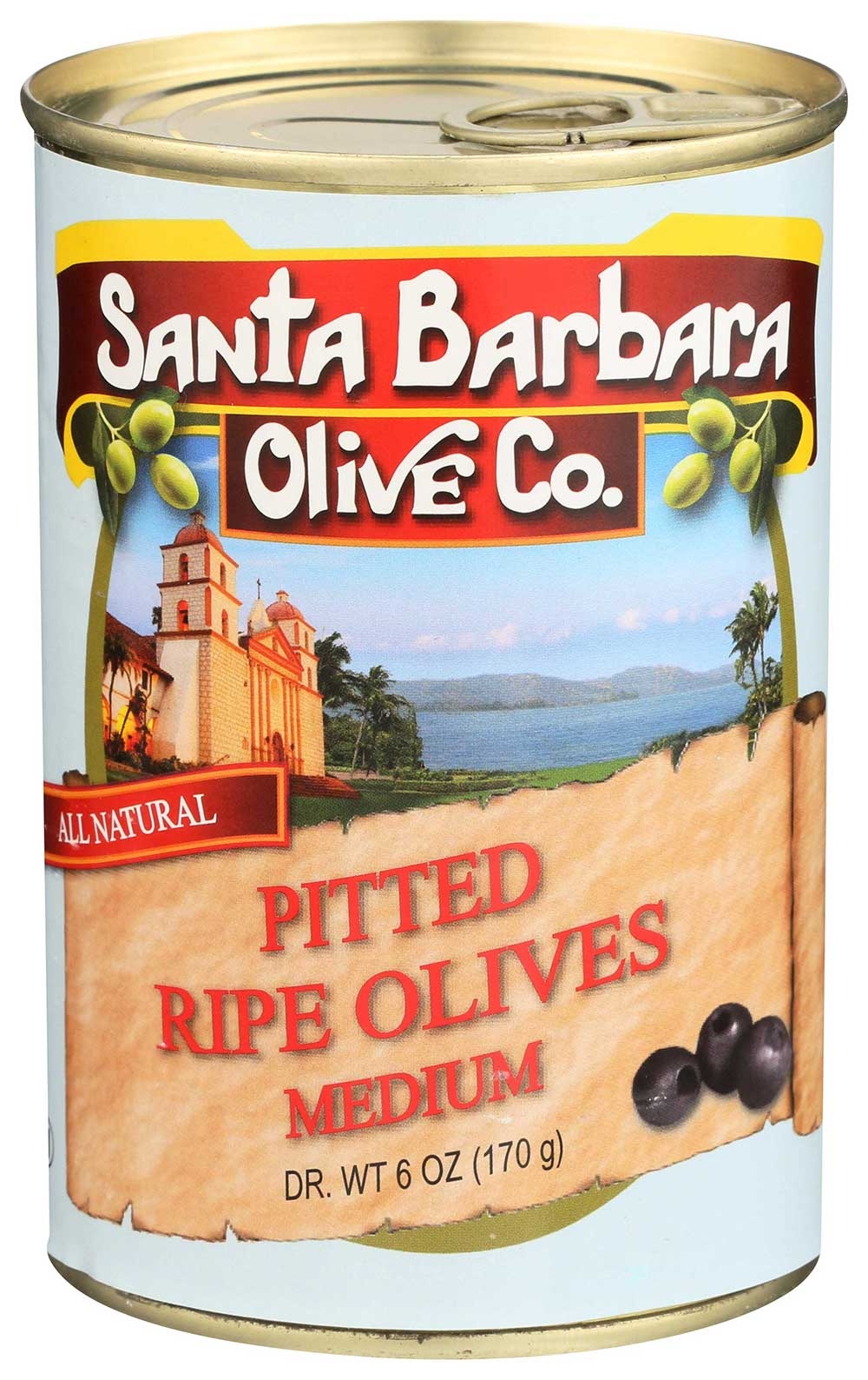 Santa Barbara Black Ripe Medium Pitted Olive, 6 Ounce -- 12 Per Case