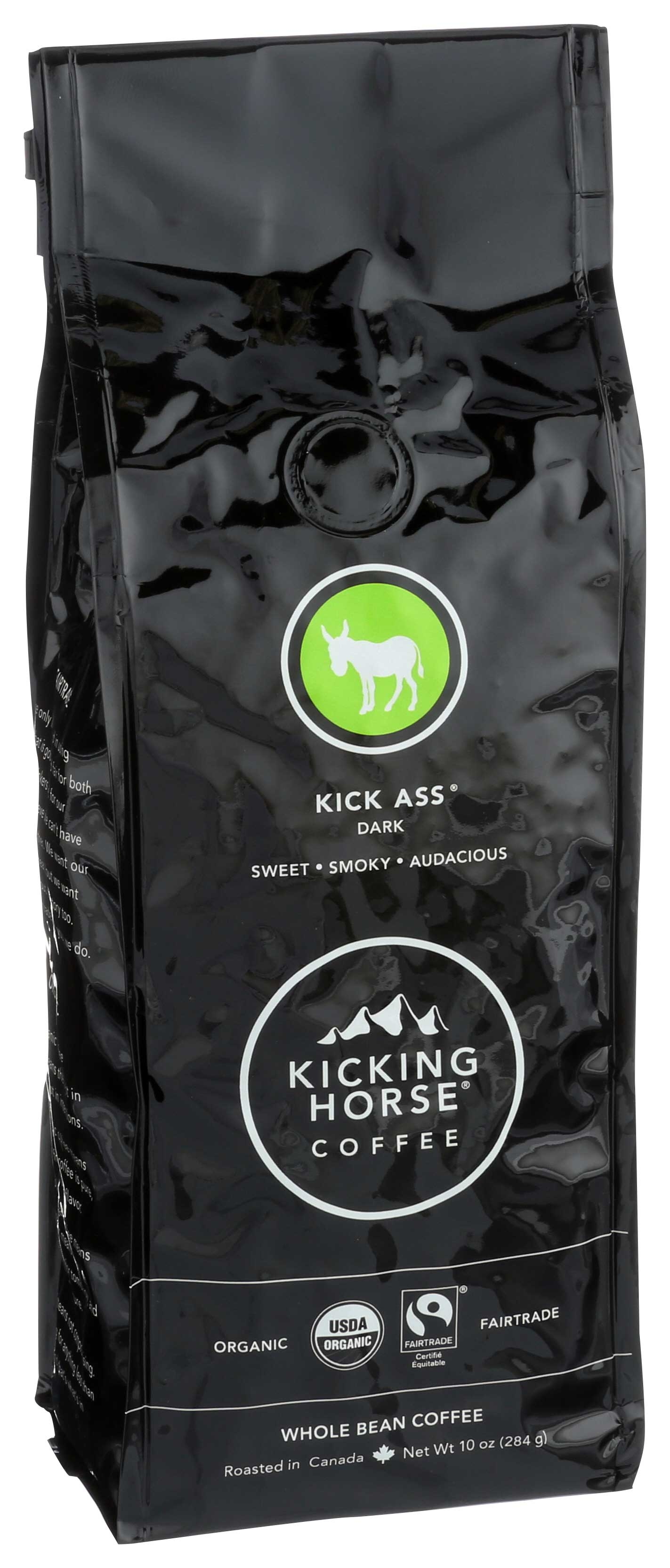 Kicking Horse Organic Kick Ass Dark Roast Whole Bean Coffee, 10 Ounce -- 6 per case.