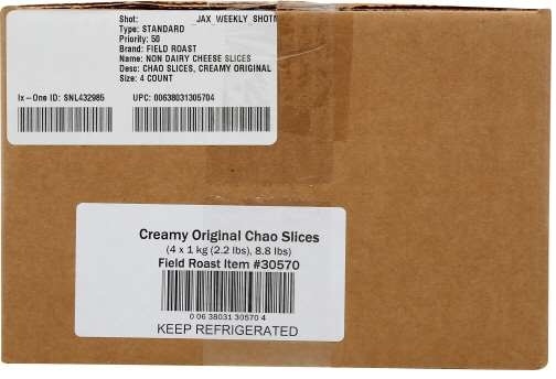 Field Roast Plant Based Vegetarian Chao Creamy Original Cheese Slices, 2.2 Pound -- 4 Per Case