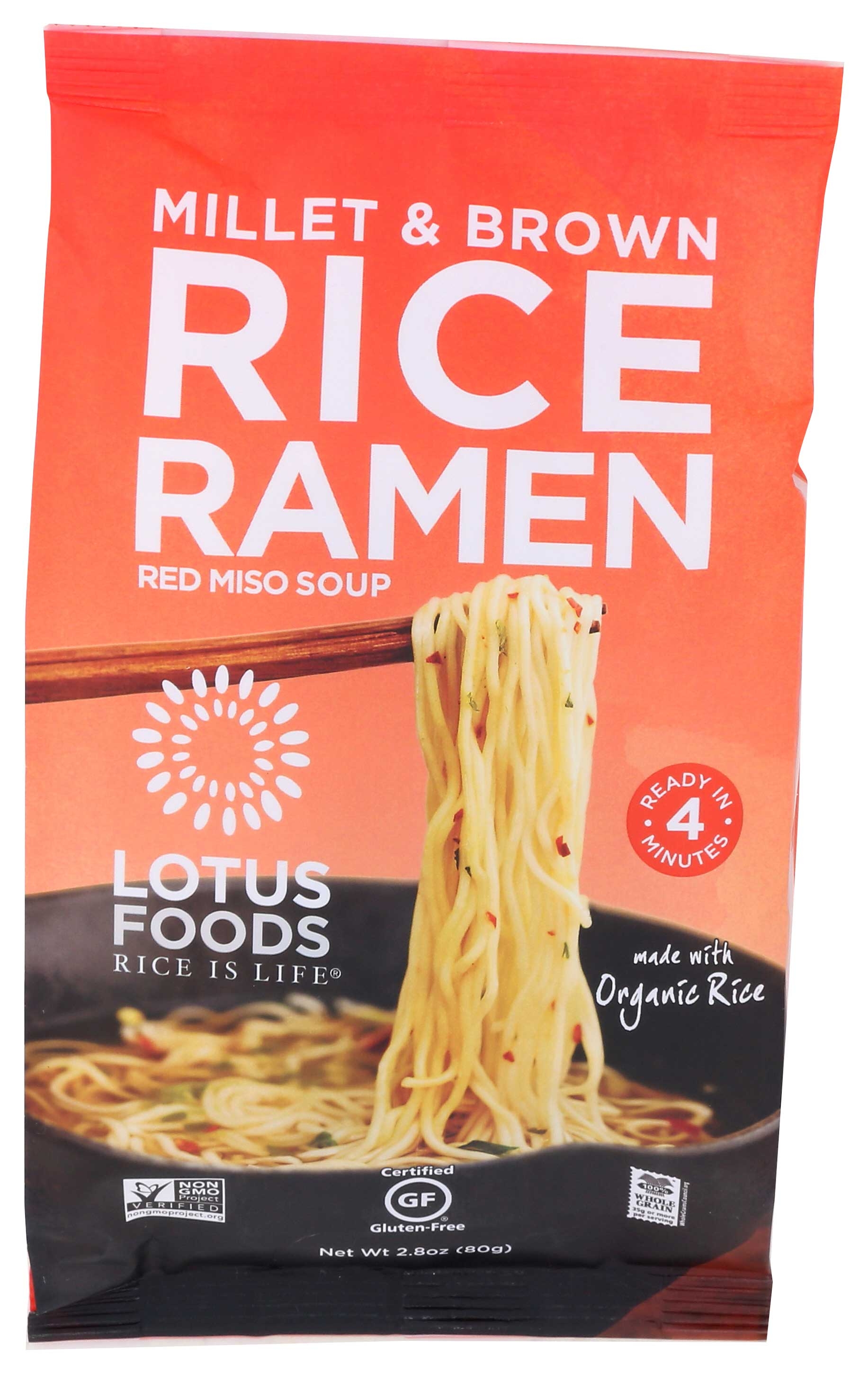 Lotus Foods Organic Millet and Brown Rice Ramen with Miso Soup, 2.8 Ounce -- 10 per case.