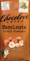 Chocolove Xoxox Hazelnut in Milk Chocolate Bar, 3.2 Ounce -- 144 per case