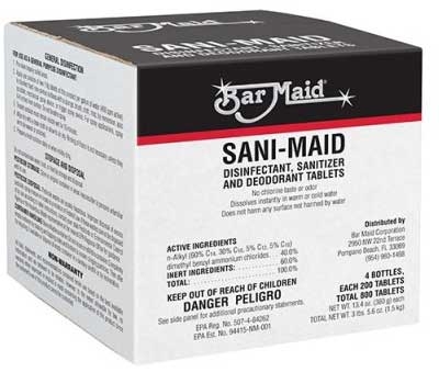 Bar Maid Disinfectant Sanitizer and Deodorant Tablet - 200 count per pack -- 4 packs per case