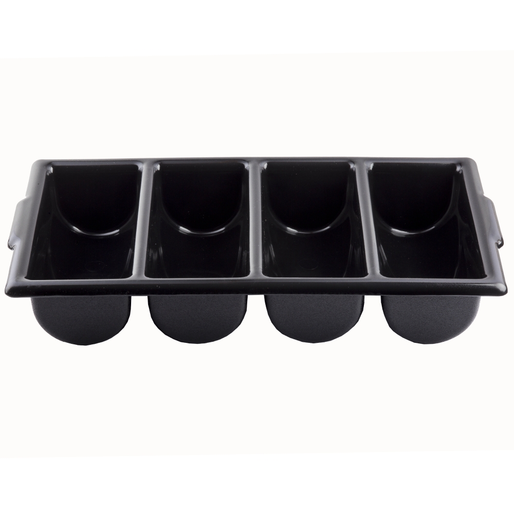 Tablecraft Polyethylene Black 4 Compartment Cutlery Bin, 21.75 x 11.75 x 3.75 inch -- 12 per case