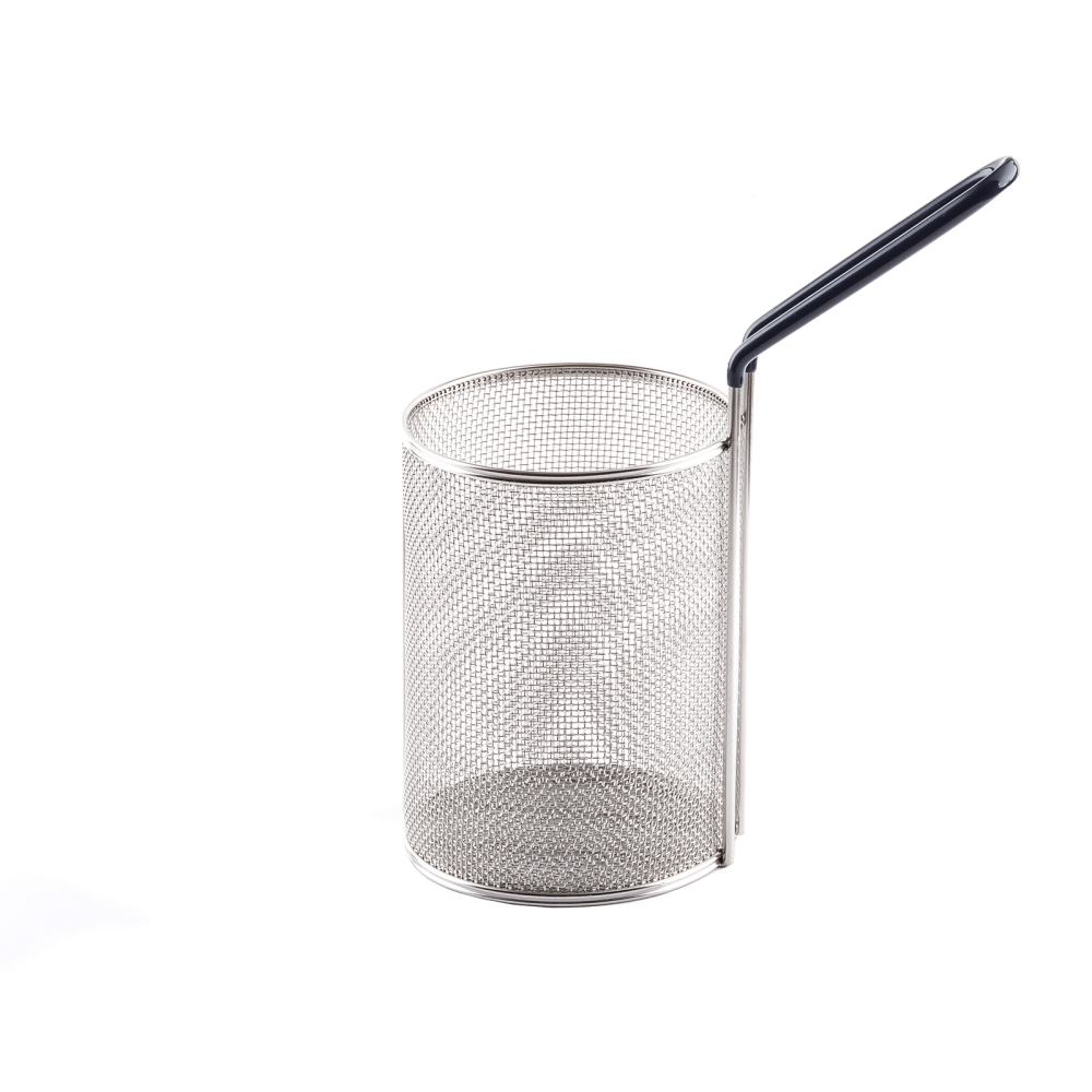 Tablecraft 18/8 Stainless Steel Small Round Pasta Basket with Blue Cool Touch Vinyl Handle, 5.25 x 5.25 x 7 inch -- 2 per case