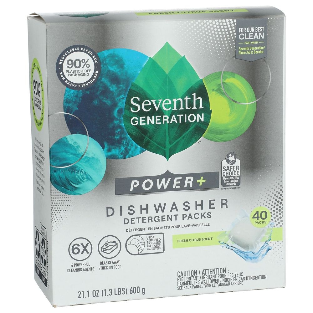 Seventh Generation Power Plus Fresh Citrus Scent Dishwasher Detergent Pack, 40 count -- 5 per case