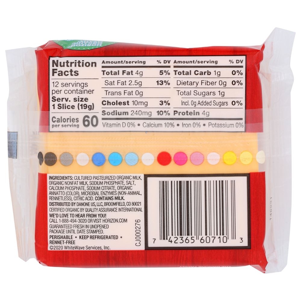 Horizon Organic American Single Cheese, 8 Ounce -- 12 per case.