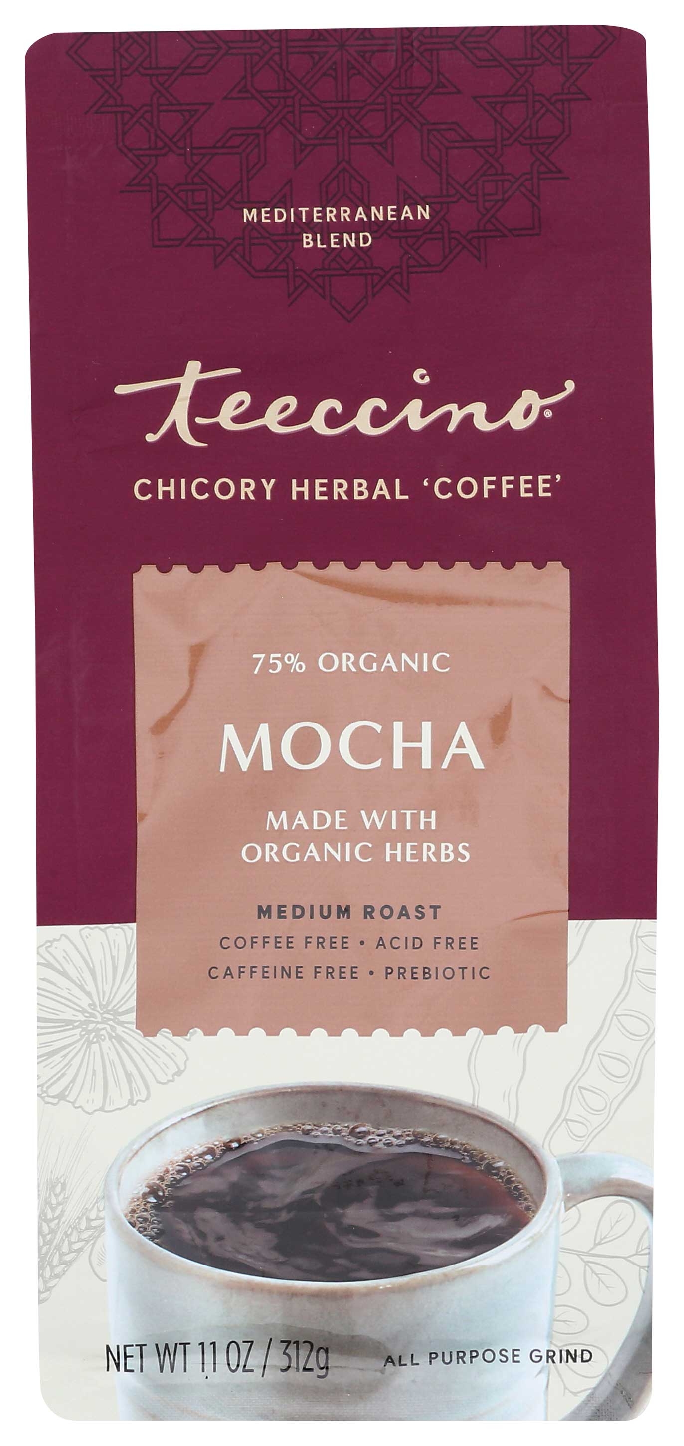 Teeccino Organic Medium Roast Mocha Herbal Coffee, 11 Ounce -- 6 per case.
